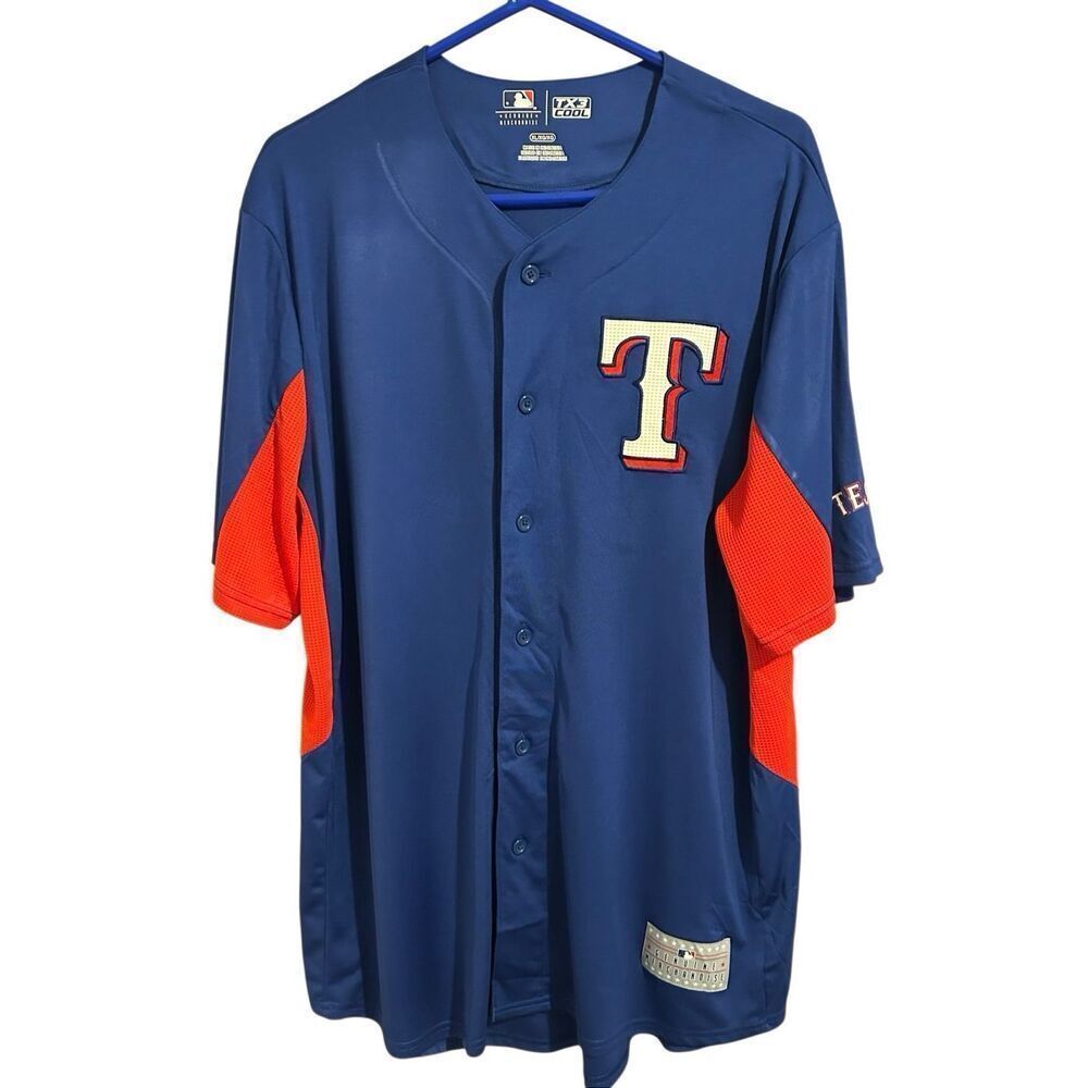 MLB Texas Rangers Jersey Men XL Blue TX3 Cool Genuine Merchandise Button Front A